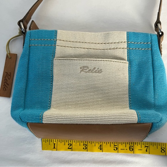 Relic small turquoise and cream canvas shoulder bag purse - Picture 11 of 16